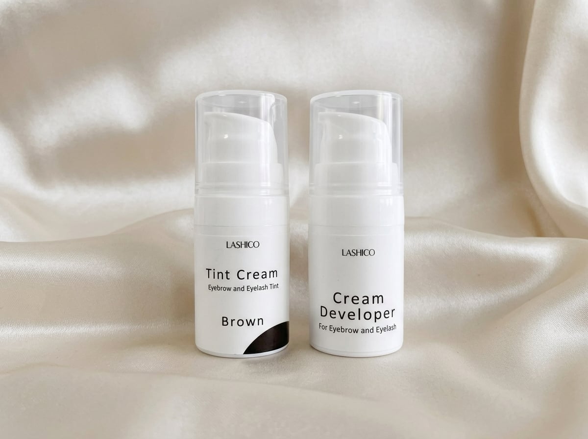 Lashico Tint Cream Brown and Cream Developer Bottles